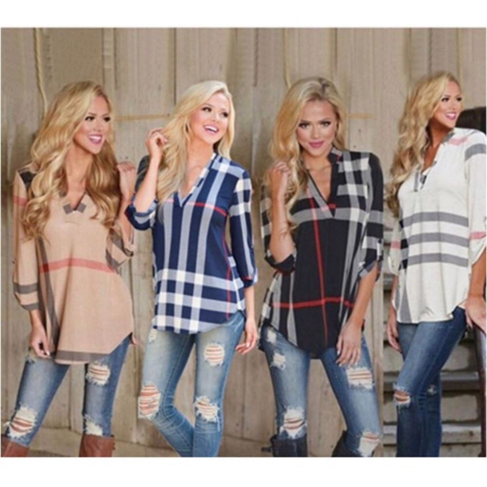 NWT- Black Plaid Long Sleeve V Neck Pullover Shirt - Picture 3 of 6